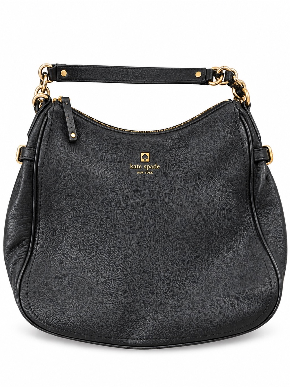 Kate Spade Black Pebbled Leather Pine Street Finley Hobo Bag Chain Strap⁠